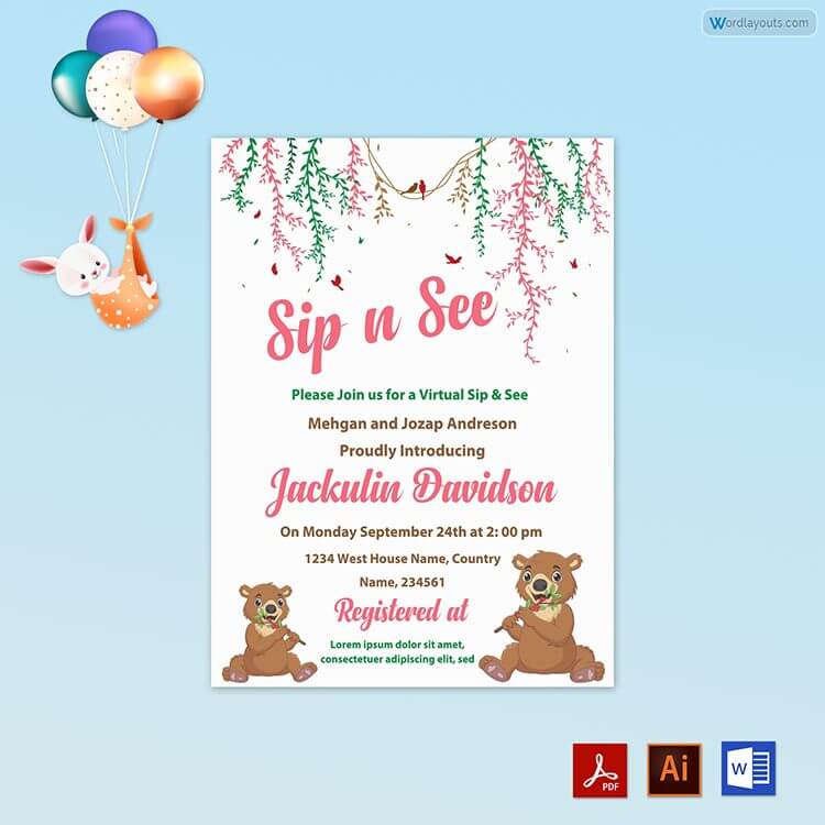 Printable Sip and See Party Invitation - Free Adobe Illustrator 13