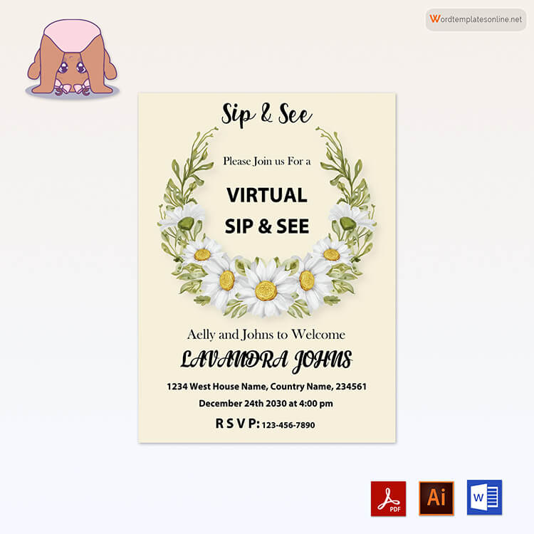 Printable Sip and See Party Invitation - Word Template 03