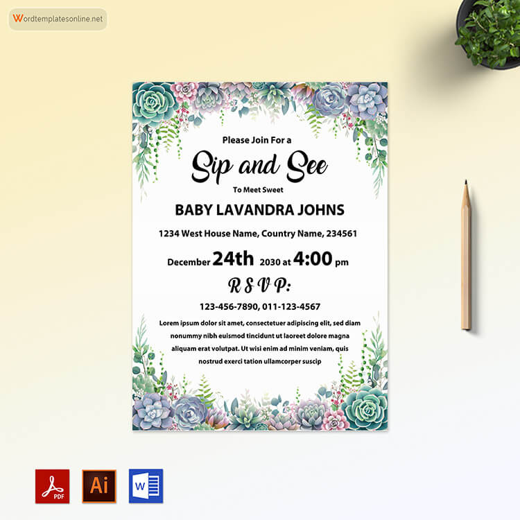 Sip and See Party Invitation - Printable PDF Template 08