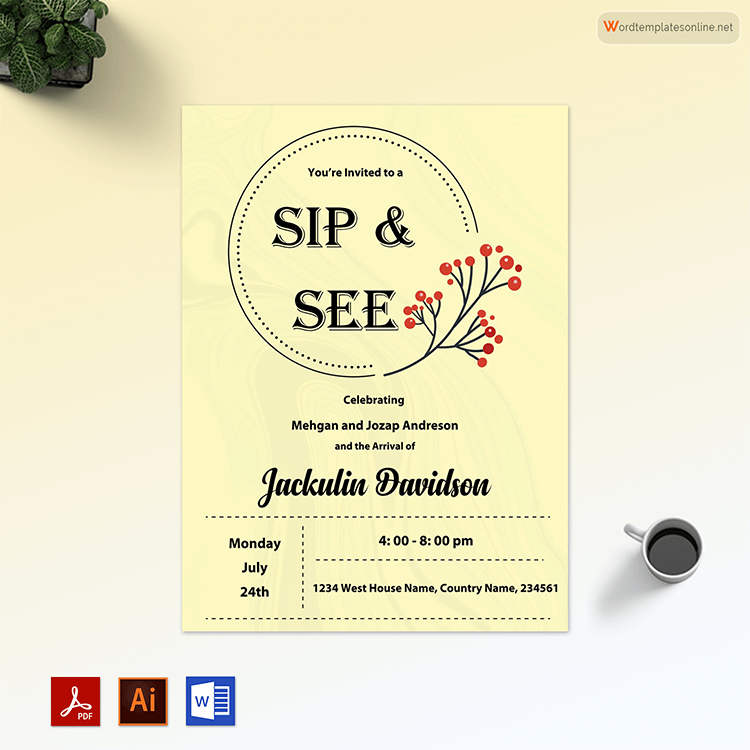 Free Sip and See Party Invitation - Adobe Illustrator Format 09