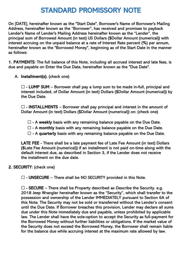 Printable Promissory Note Template - Free PDF