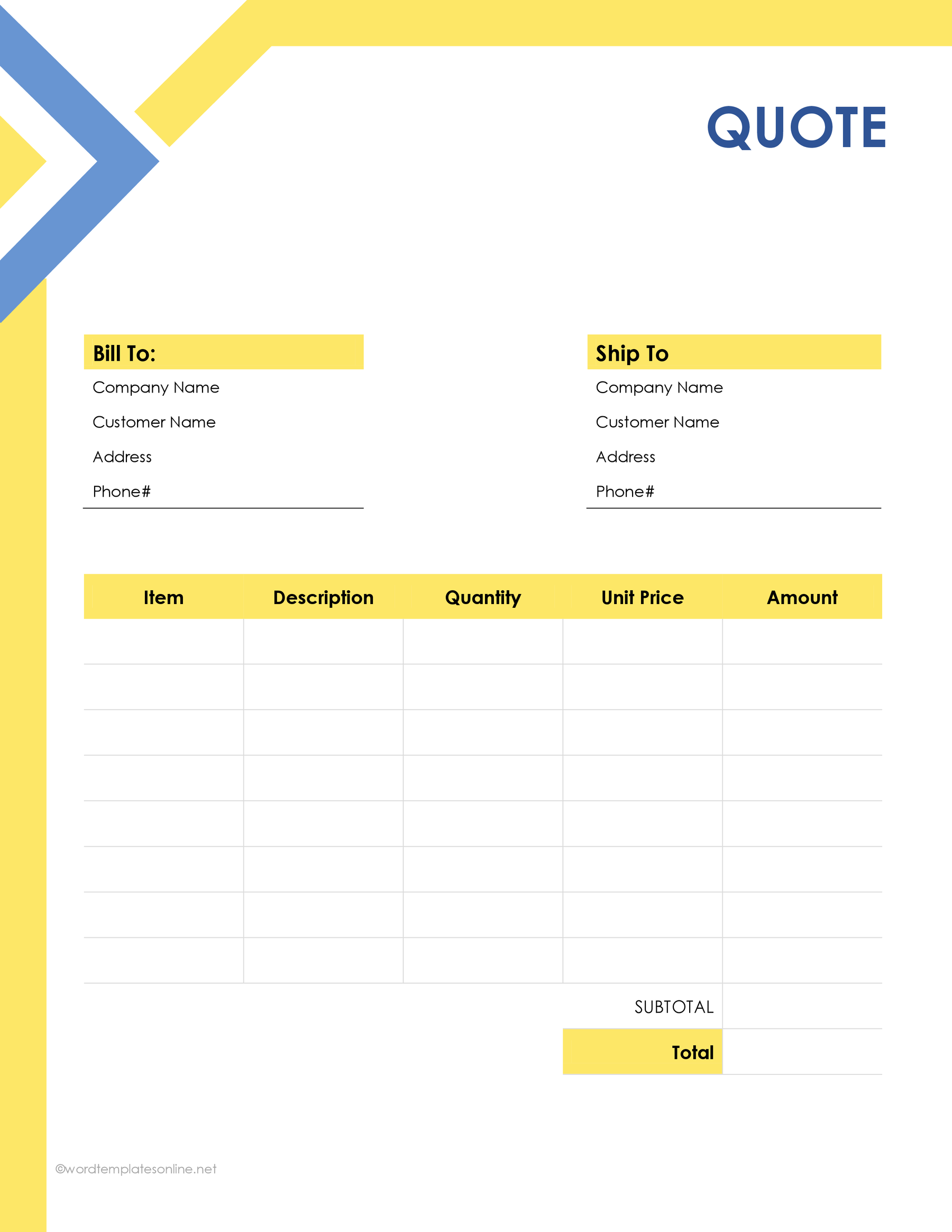 Printable quote template layout in ms word