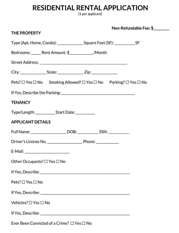 Rental Application Forms - Free Template