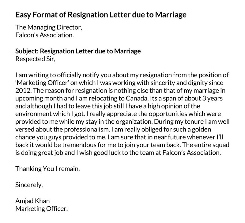 Resignation letter template for marriage in Word 06