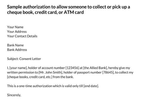 Authorization Letter Template for Cheque Book Collection - Free Download