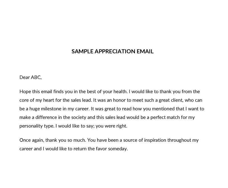 Sample appreciation letter email - Free Download