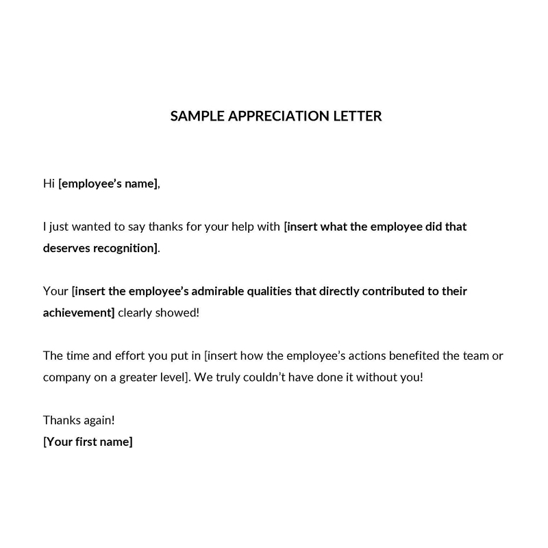 Free Sample of Appreciation Letter for Employee