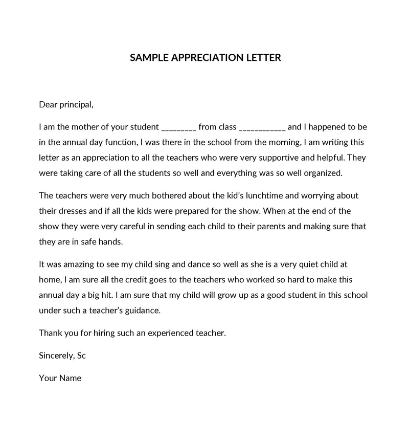 Free downloadable appreciation letter for good work template