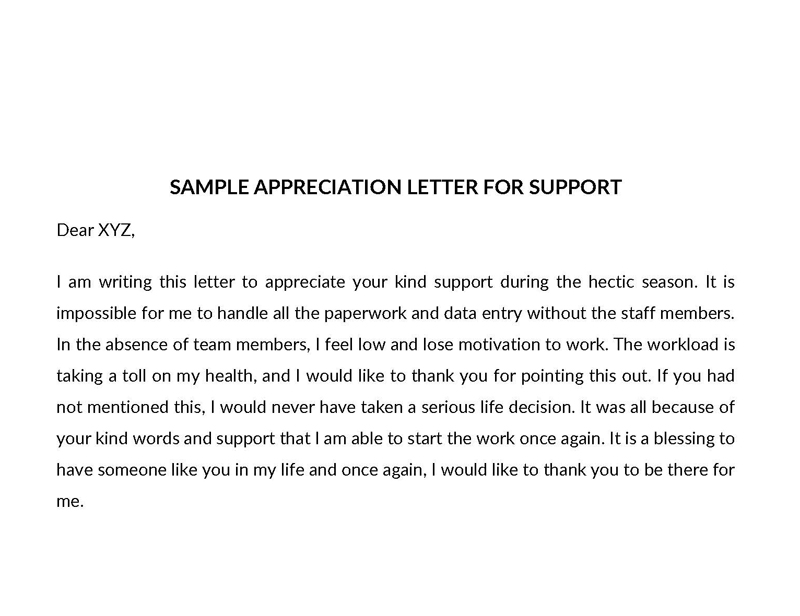 appreciation letter for support