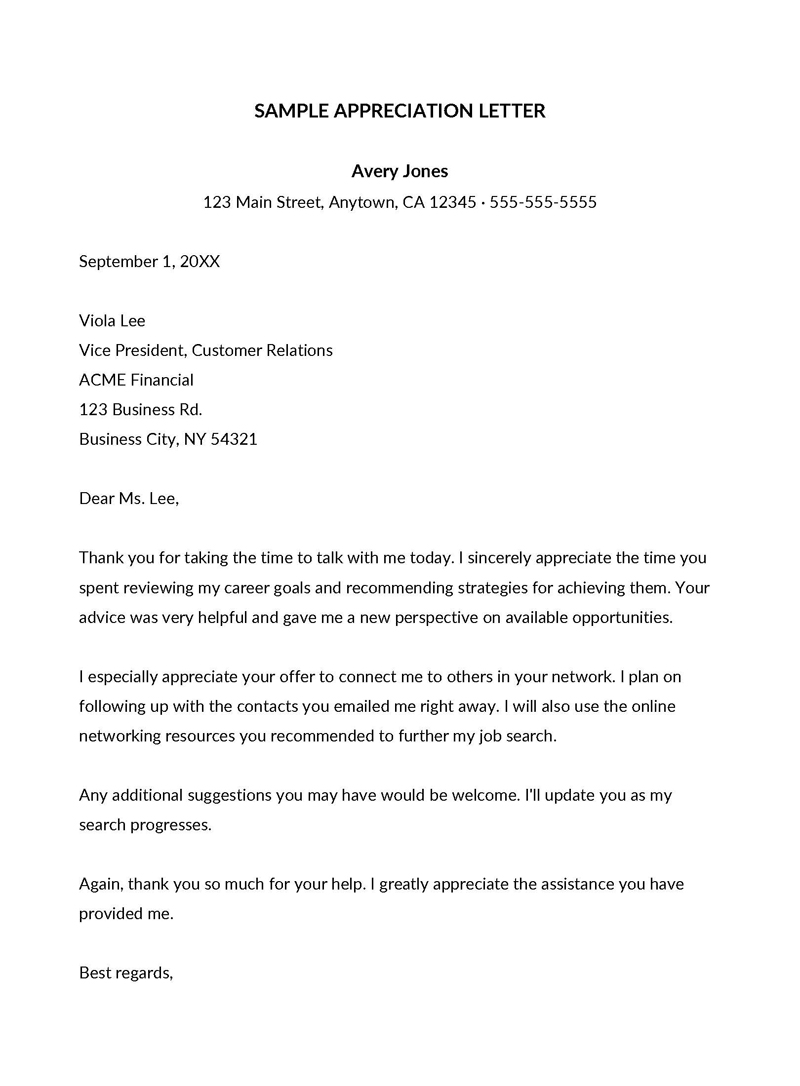 Appreciation Letter Template - Editable PDF Example