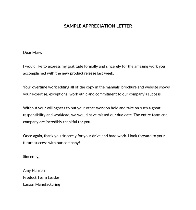 Free Printable Appreciation Letter Sample
