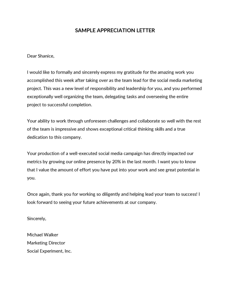 appreciation letter sample