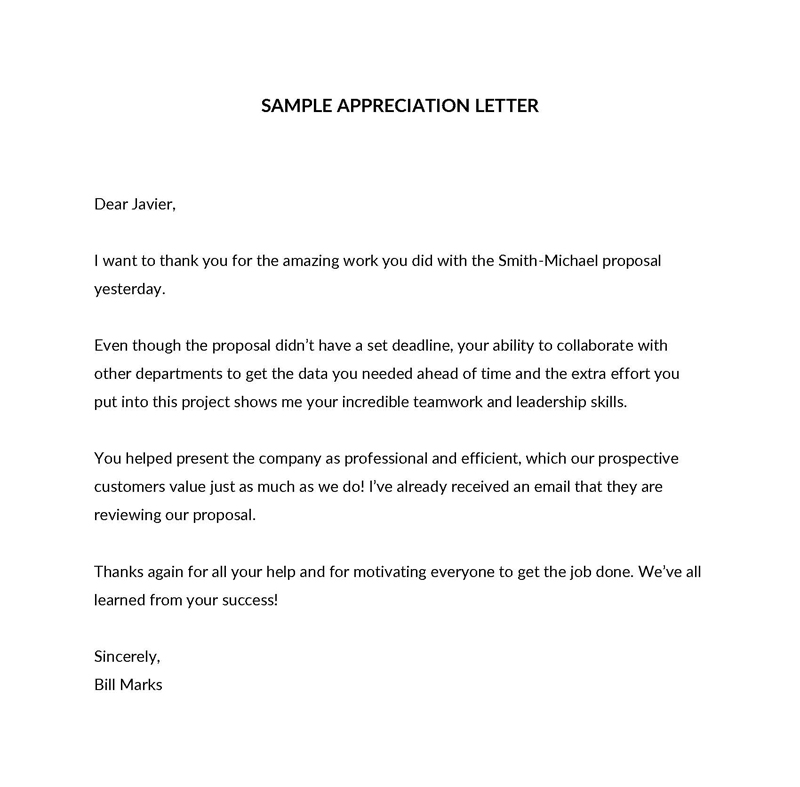 Formal Appreciation Letter Template - Editable Format