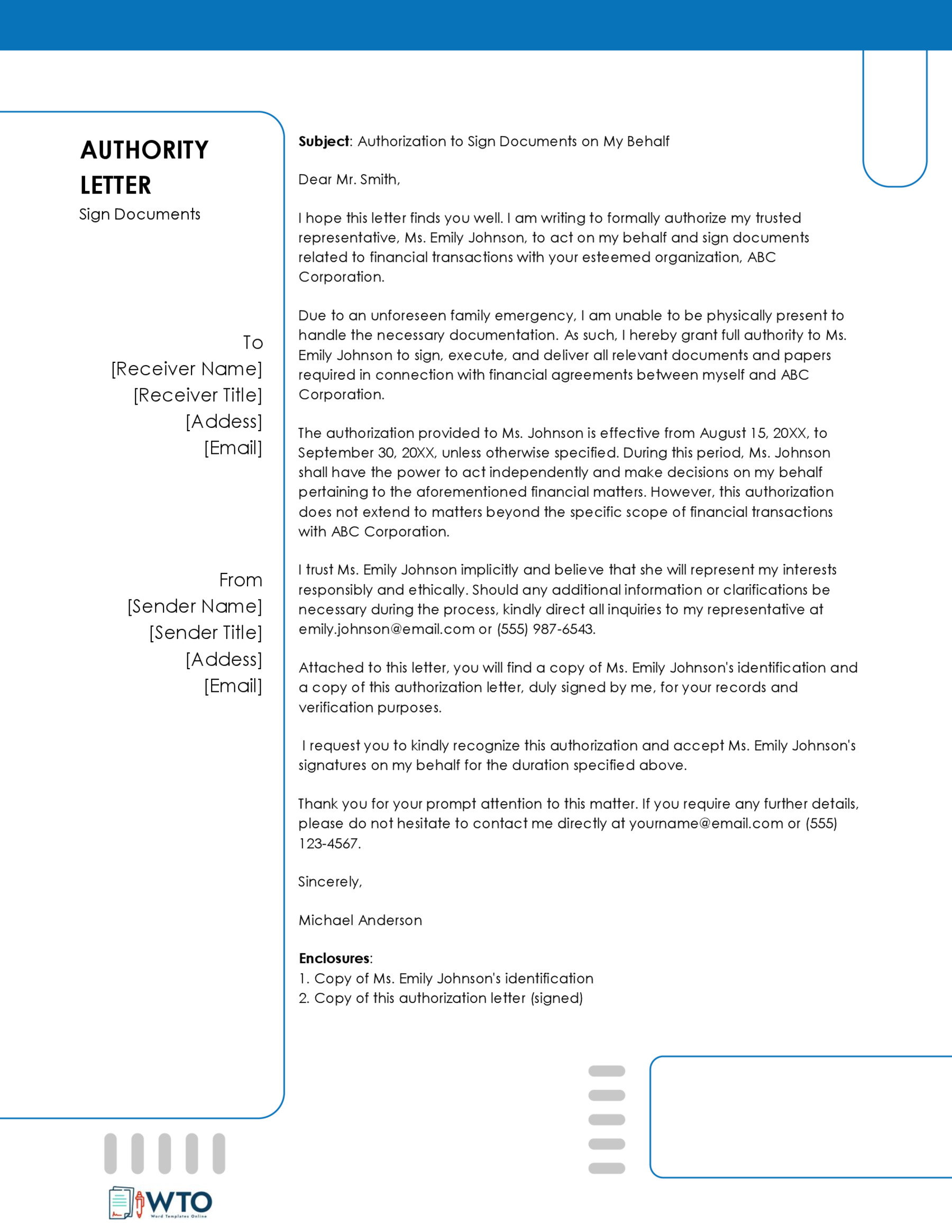 Authorization Letter to Sign Legal Documents Format Free download