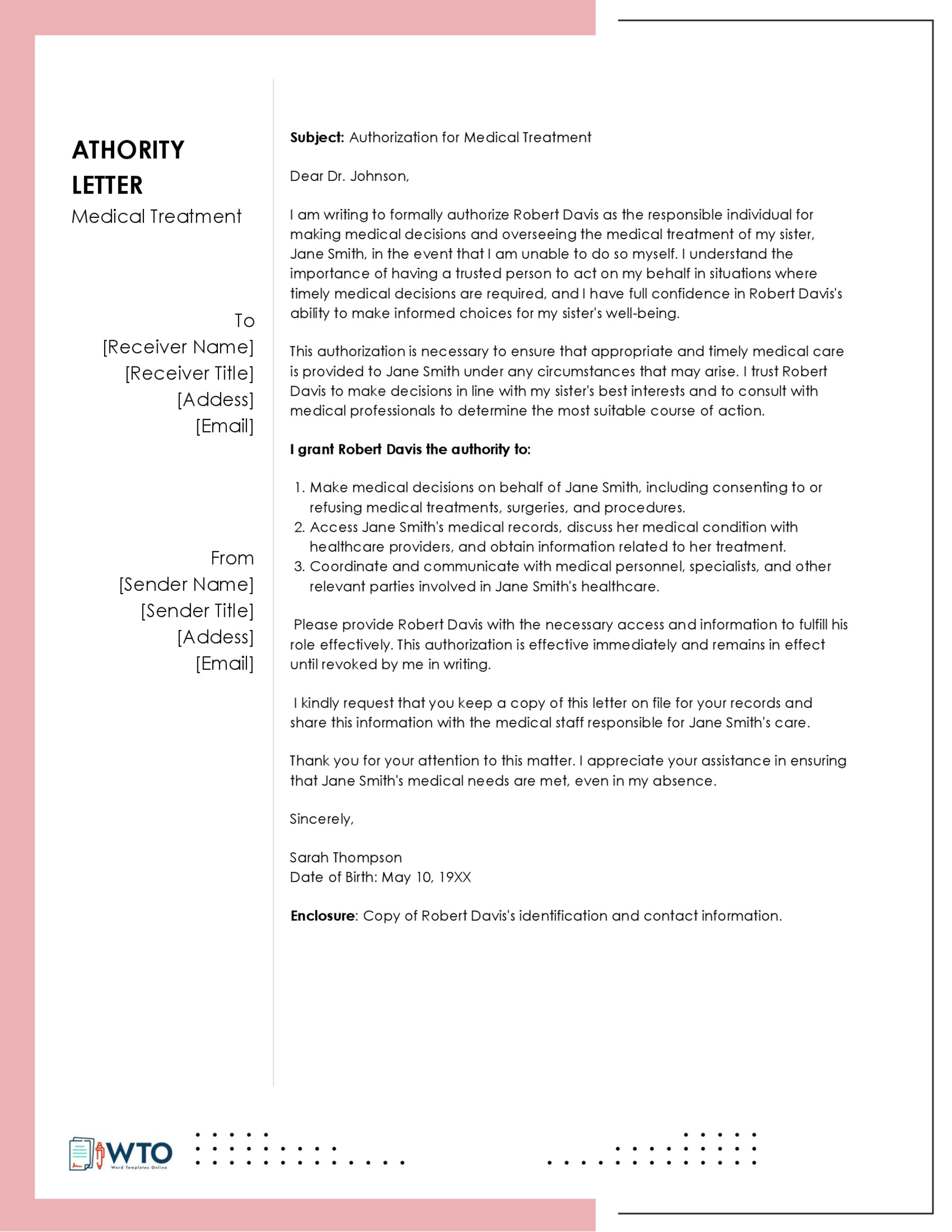 Editable Authorization Letter to Release Medical Records