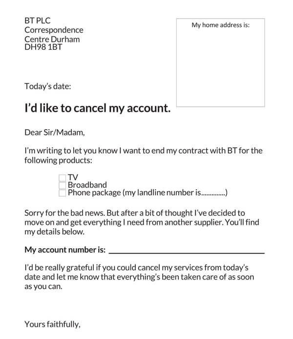 Great Comprehensive Account Cancellation Letter Template as Word File