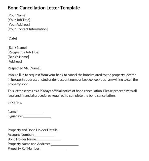 Great Editable Bond Cancellation Letter Template as Word Document