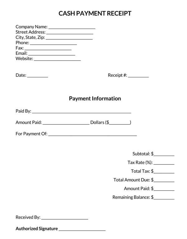 Editable Cash Payment Receipt Template