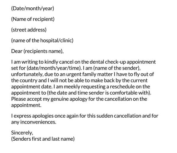 Best Printable Dental Appointment Cancellation Letter Template for Word Document
