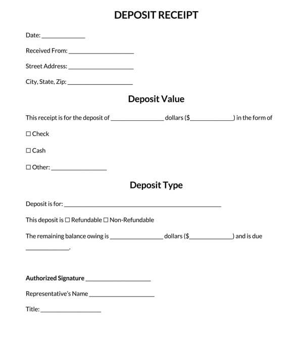 Deposit Receipt Template Example