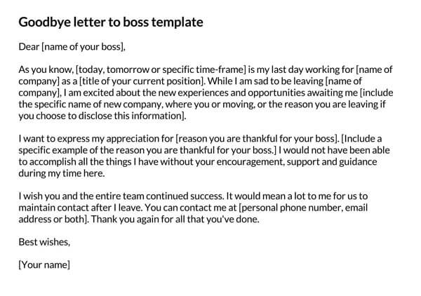 Farewell Letter to Your Boss - Free Downloadable Format