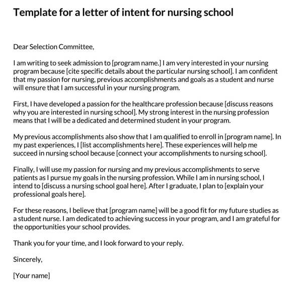 Sample Letter of Intent for Nursing School 01