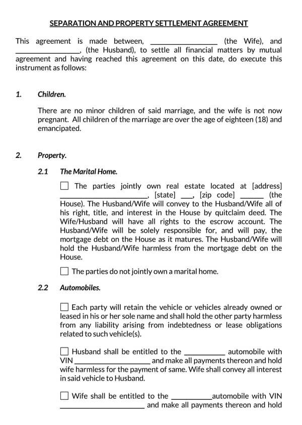 Editable Marriage Separation Agreement 03 in Docs