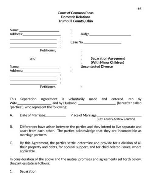 Marriage Separation Agreement (Free Forms and Templates)