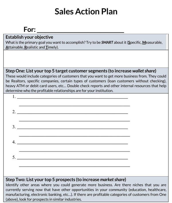 Free Editable Sales Action Plan Sample for Word File