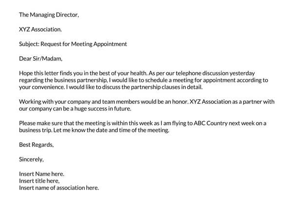 Meeting appointment request letter template sample 20