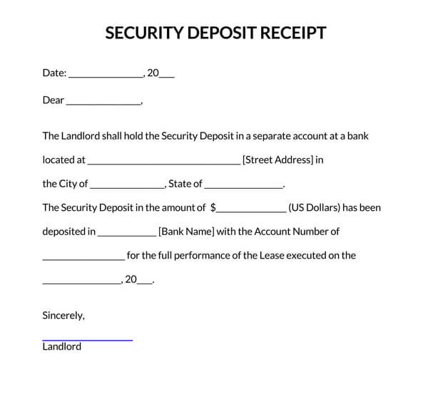 Printable Security Deposit Receipt Template