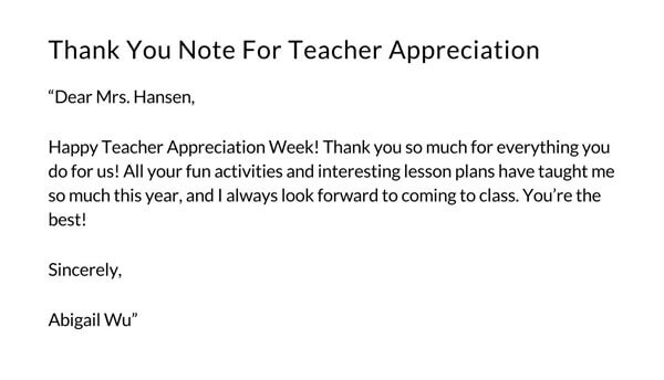 Editable Thank You Note For Teacher Appreciation Template