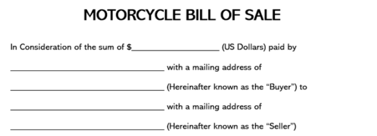 Motorcycle Bill of Sale Part 1