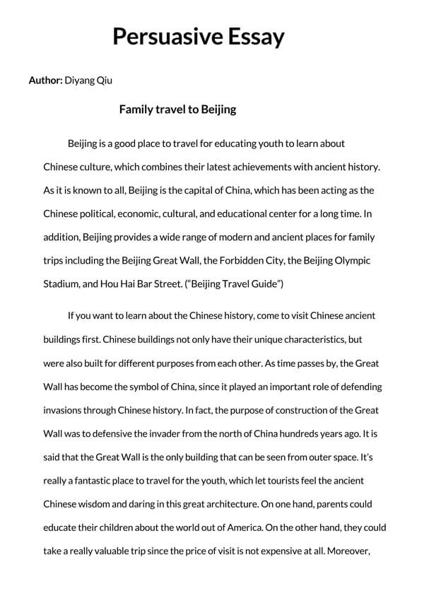 Great Downloadable Family Travel to Beijing Persuasive Essay Example as Word Format