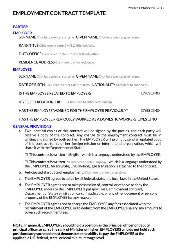 Editable Employment Contract Form