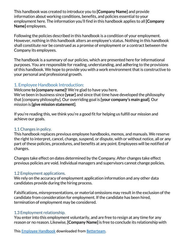 Professional Editable Company Employee Handbook Example 02 as Word Document