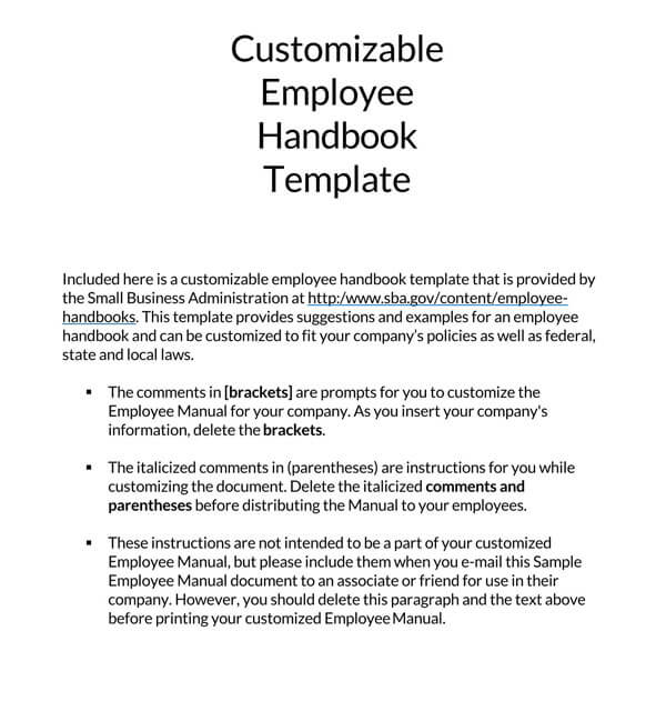 Free Comprehensive Small Business Administration Employee Handbook Example for Word Format