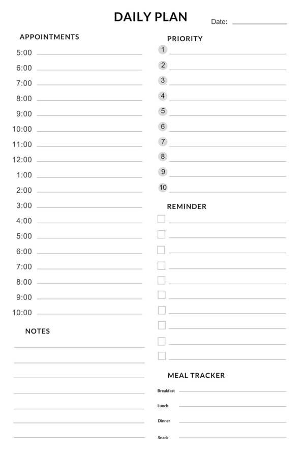 Great Downloadable General Daily Planner Template 03 for Word Document