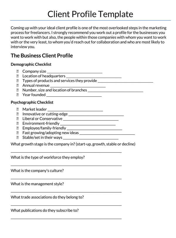 Example Customer Profile Template - Free Printable Version