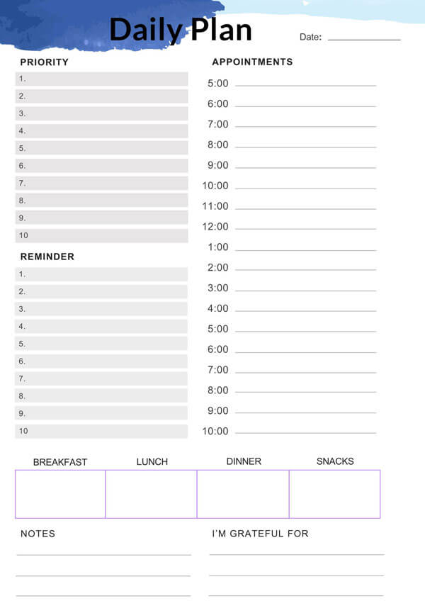 Great Downloadable General Daily Planner Template 04 for Word Document