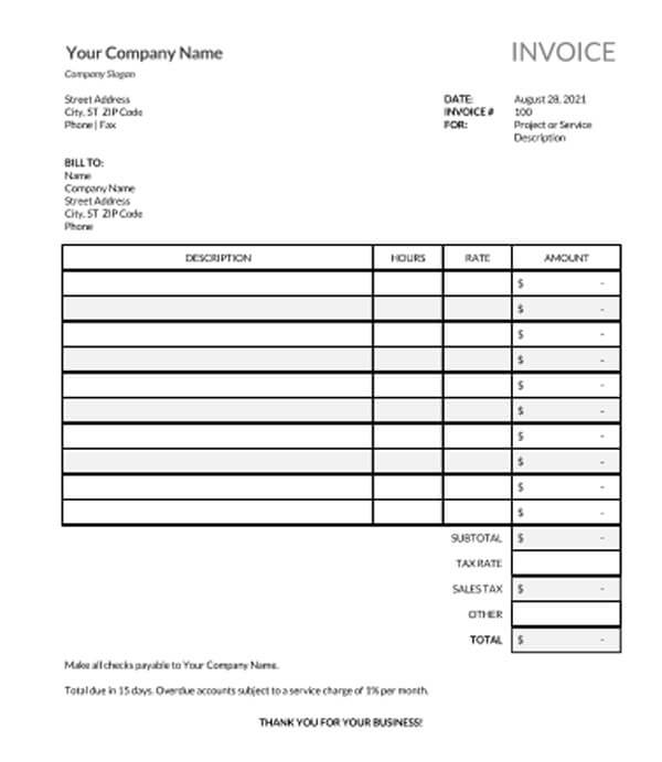 Sample Invoice Templates for Business 10