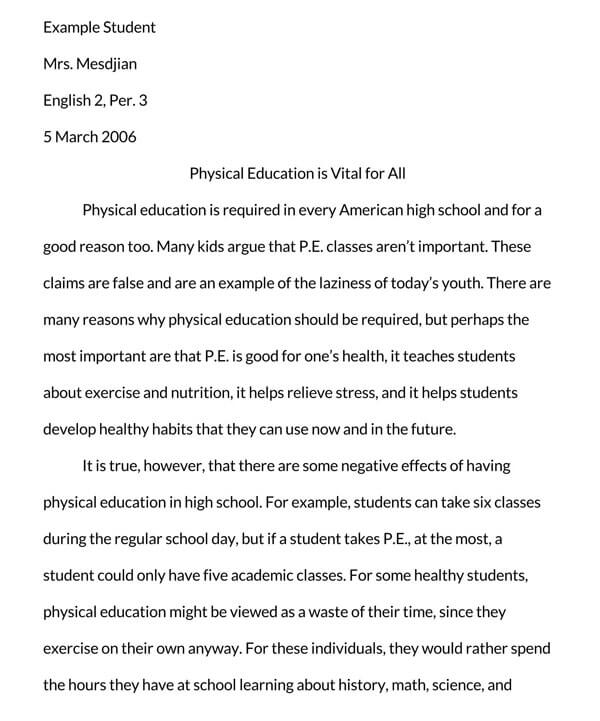 Free Premium Physical Education is Vital Persuasive Essay Example for Word File
