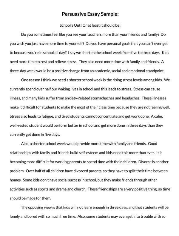 Great Downloadable School's Out Persuasive Essay Example for Word File