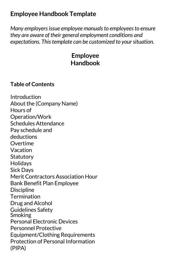 Great Downloadable Employer Guideline Handbook Example for Word File