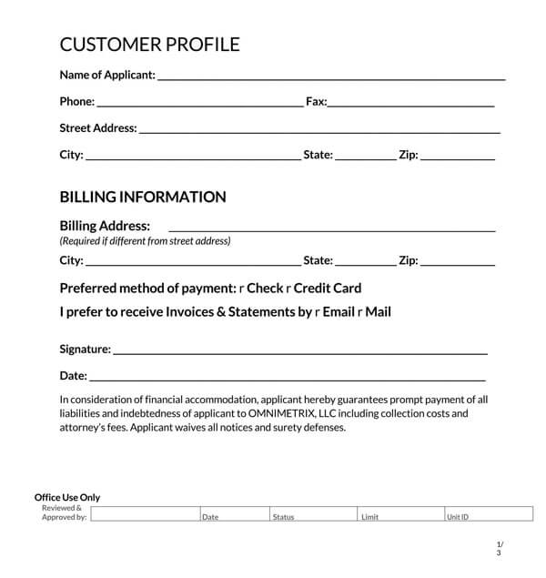 Example Customer Profile Template - Printable Form