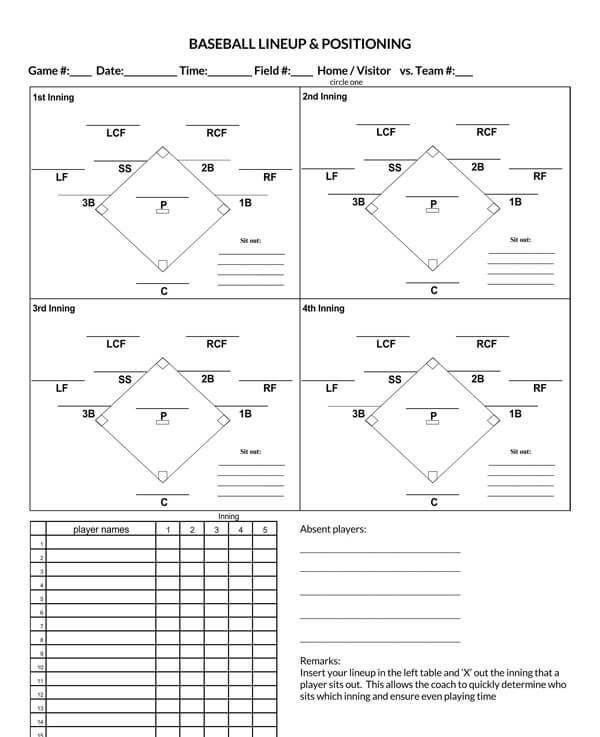 Convenient baseball lineup template word 19