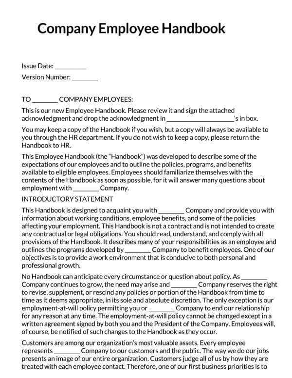 Professional Editable Company Employee Handbook Example 03 as Word Document
