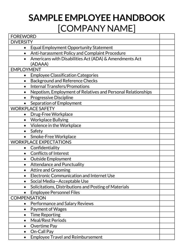Professional Editable Company Employee Handbook Example 04 as Word Document