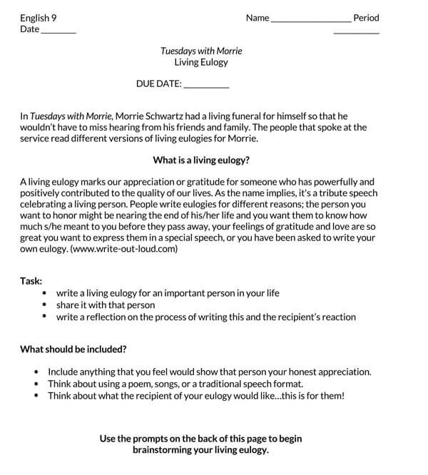 Printable Eulogy Example - Share Your Memories