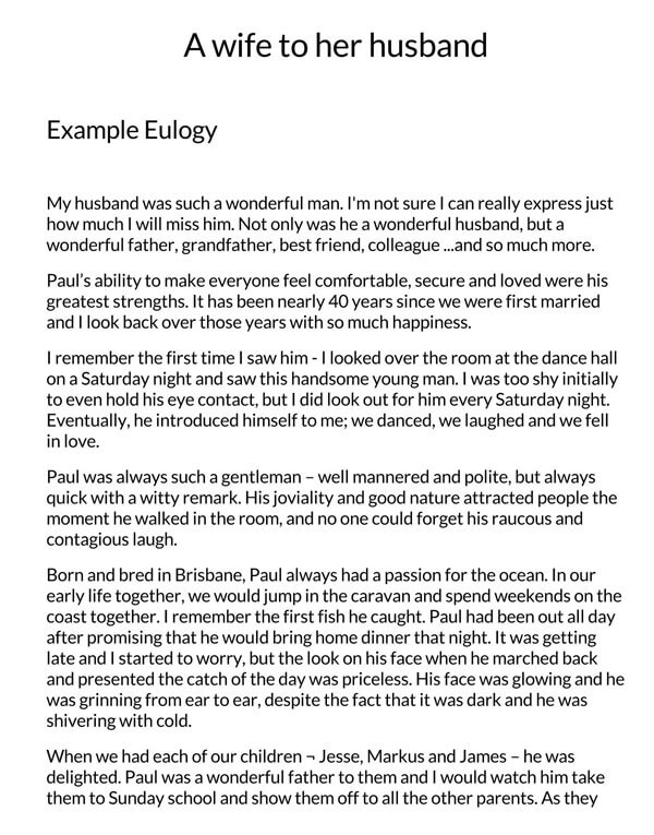 Free Wife to Husband Eulogy Template Download - Easy-to-Use Word Document
